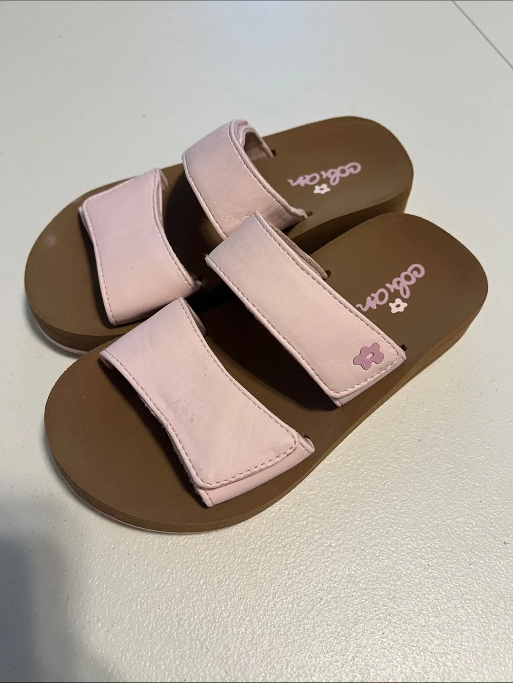 Cobian Pink Double-Strap Kids Slide Sandals